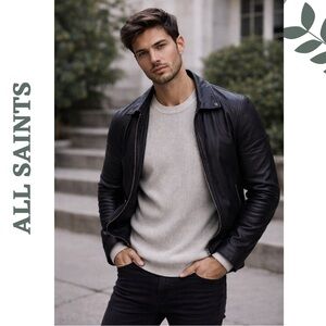 AllSaints Rye Men’s Waffle Knit Crew Sweater Medium Neutral Sand